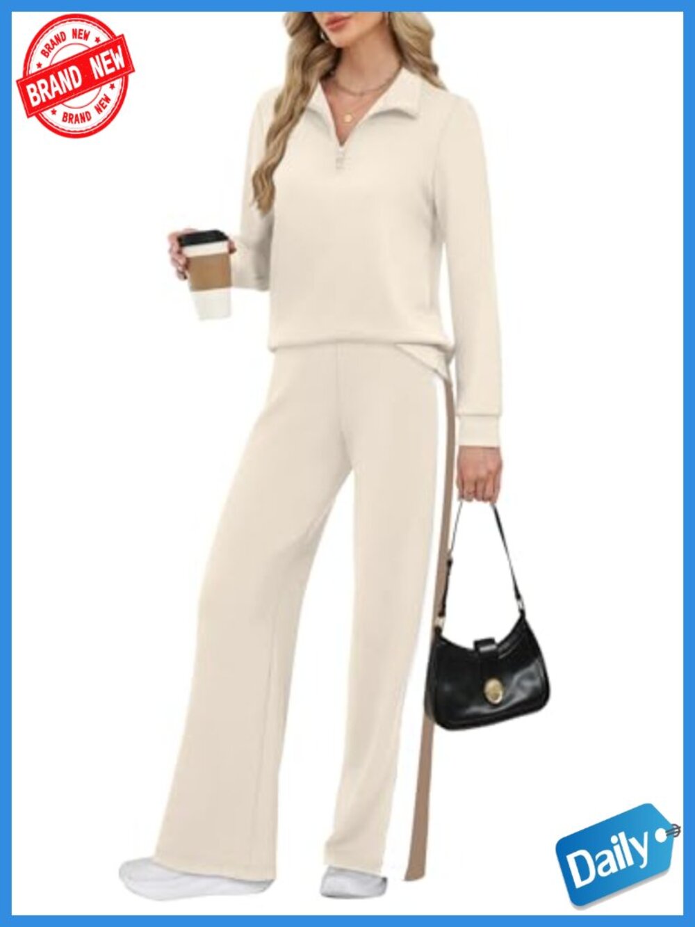 Women 2 Piece Sweatsuit Travel Lounge Set with Wide Leg Pants High Stretch